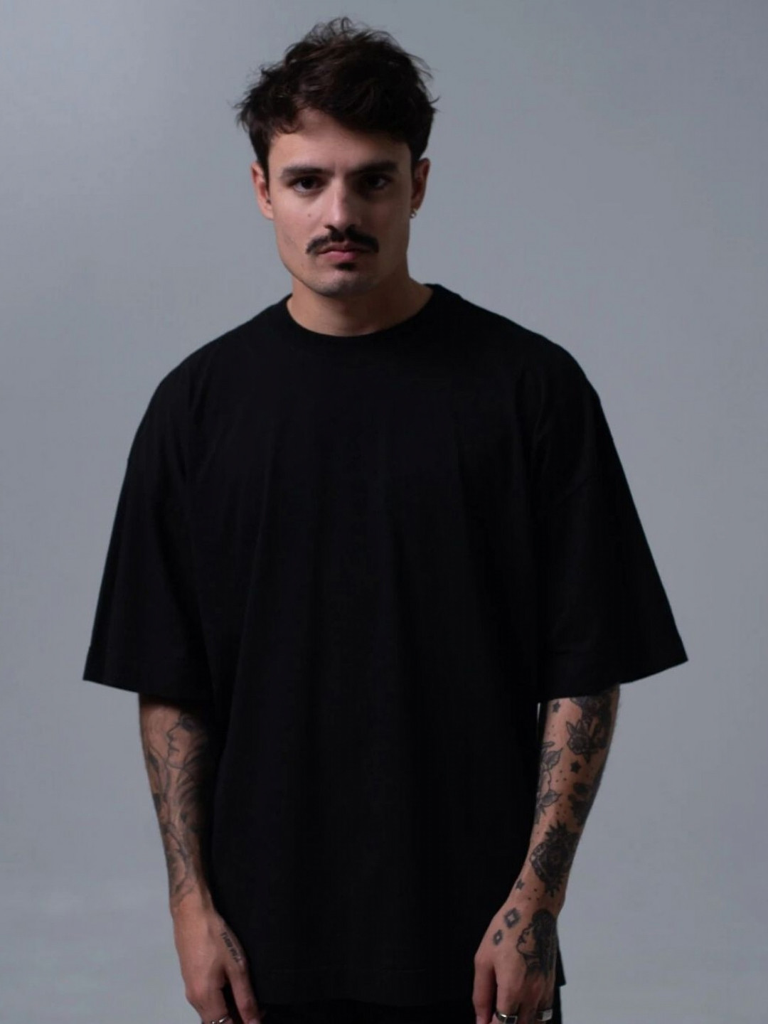 SMAN Graphic Printed Crew Neck Drop-Shoulder Sleeves Cotton Oversized T-shirt