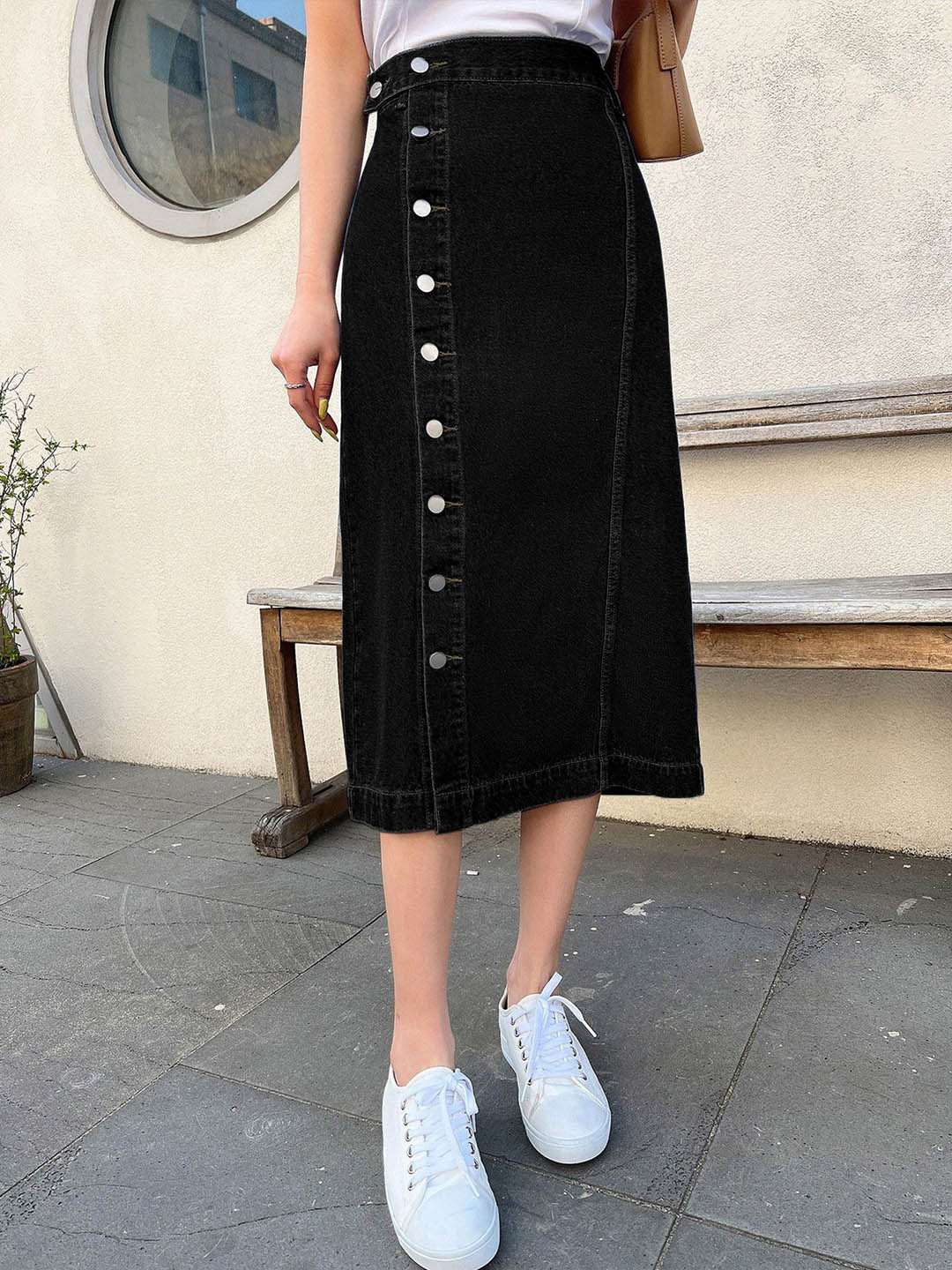 CORSICA Straight Denim Midi  Skirts