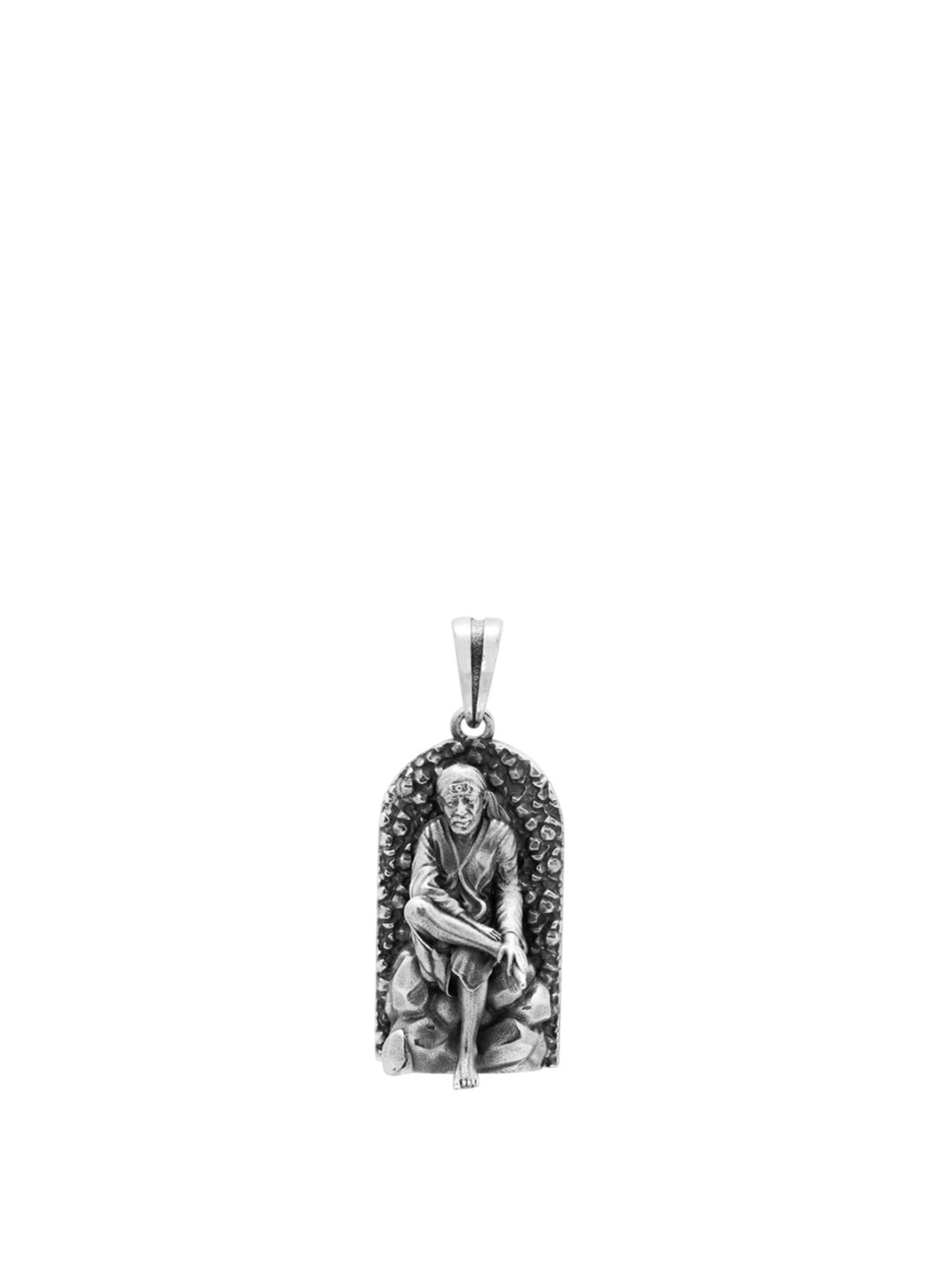 Exotic India Unisex Sterling Silver Shirdi Sai Baba Antique Finish Pendant
