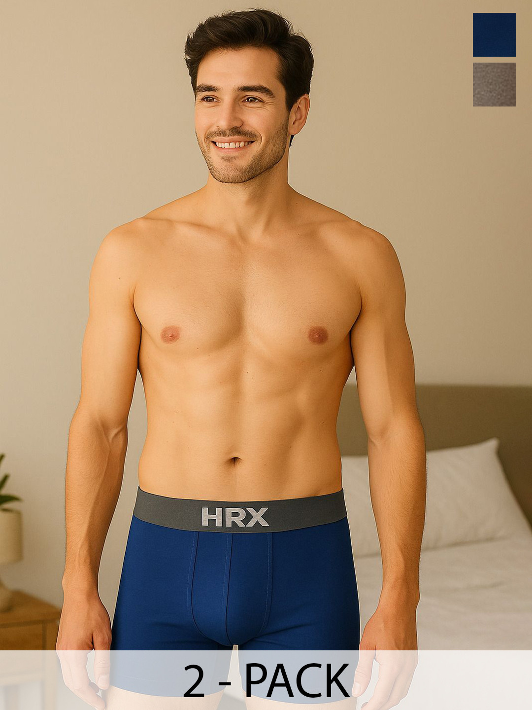 HRX by Hrithik Roshan Pack Of 2 Breathability Anti-Bacterial Short Trunks PACK OF 2-HRX-MO