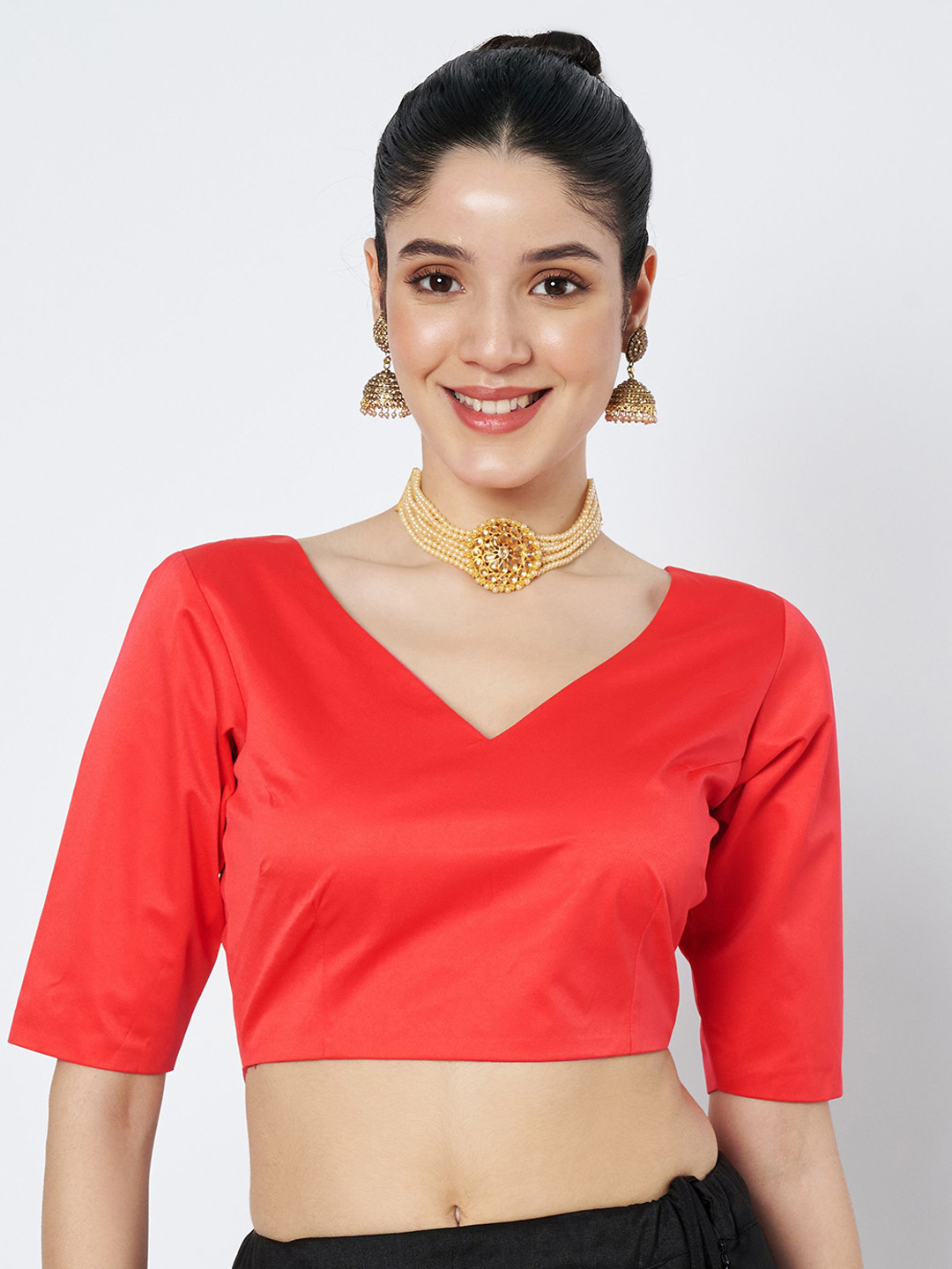 flaher Silk V-Neck Saree Blouse