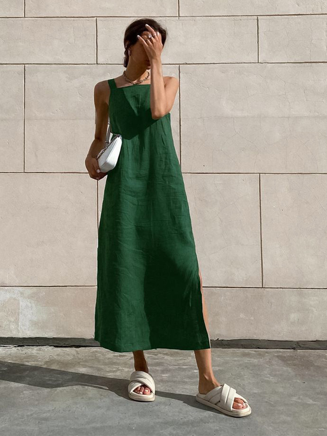 StyleCast Women Square Neck Side Slit Maxi Dress