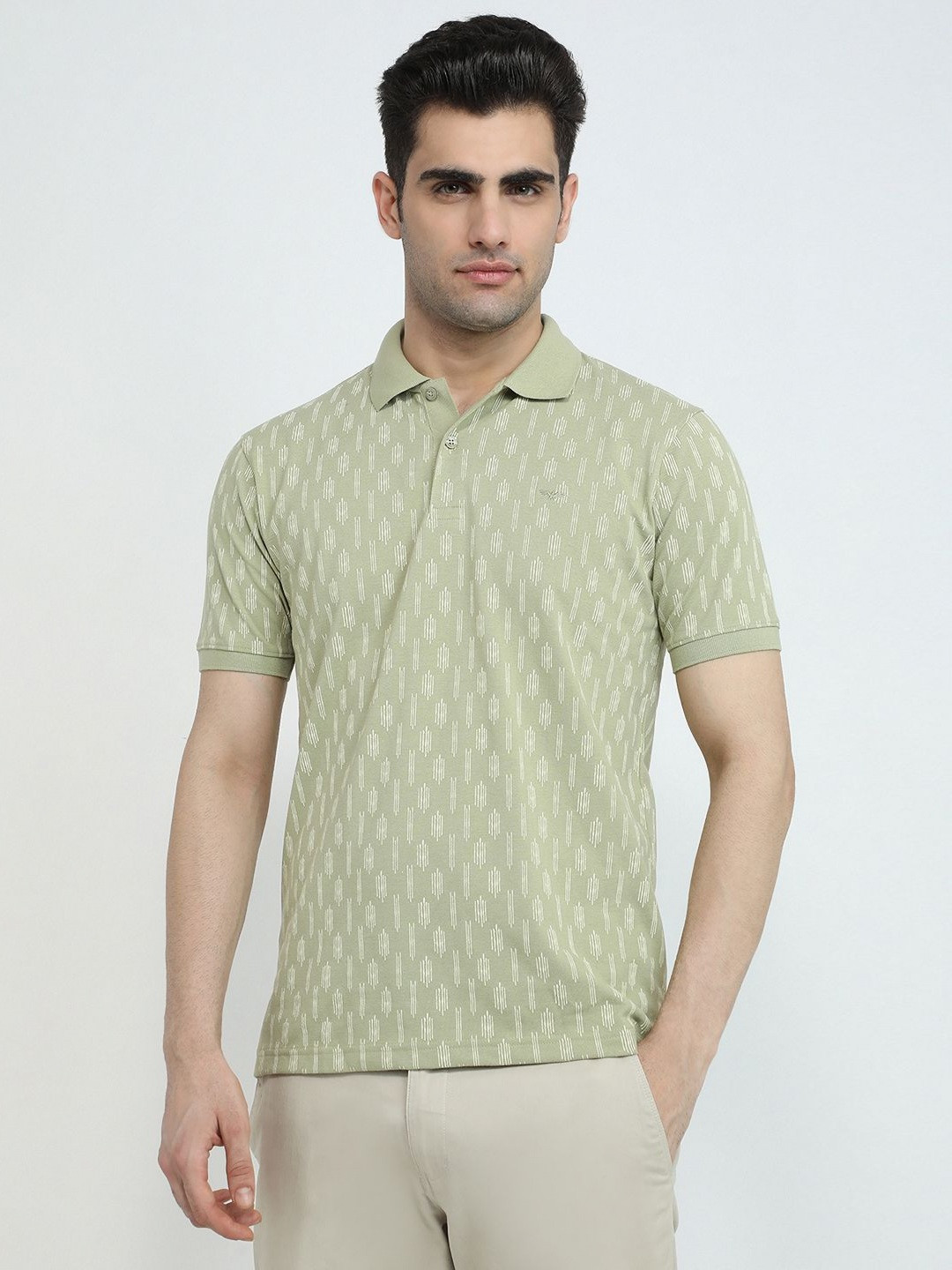 Park Avenue Slim Fit Conversational Printed Polo Collar Short Sleeves Cotton T-shirt