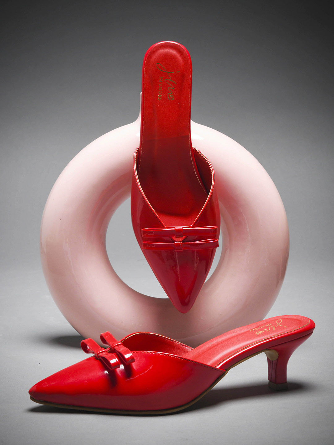 JM Looks Women's Chunky Kitten Heel Mules with Bow