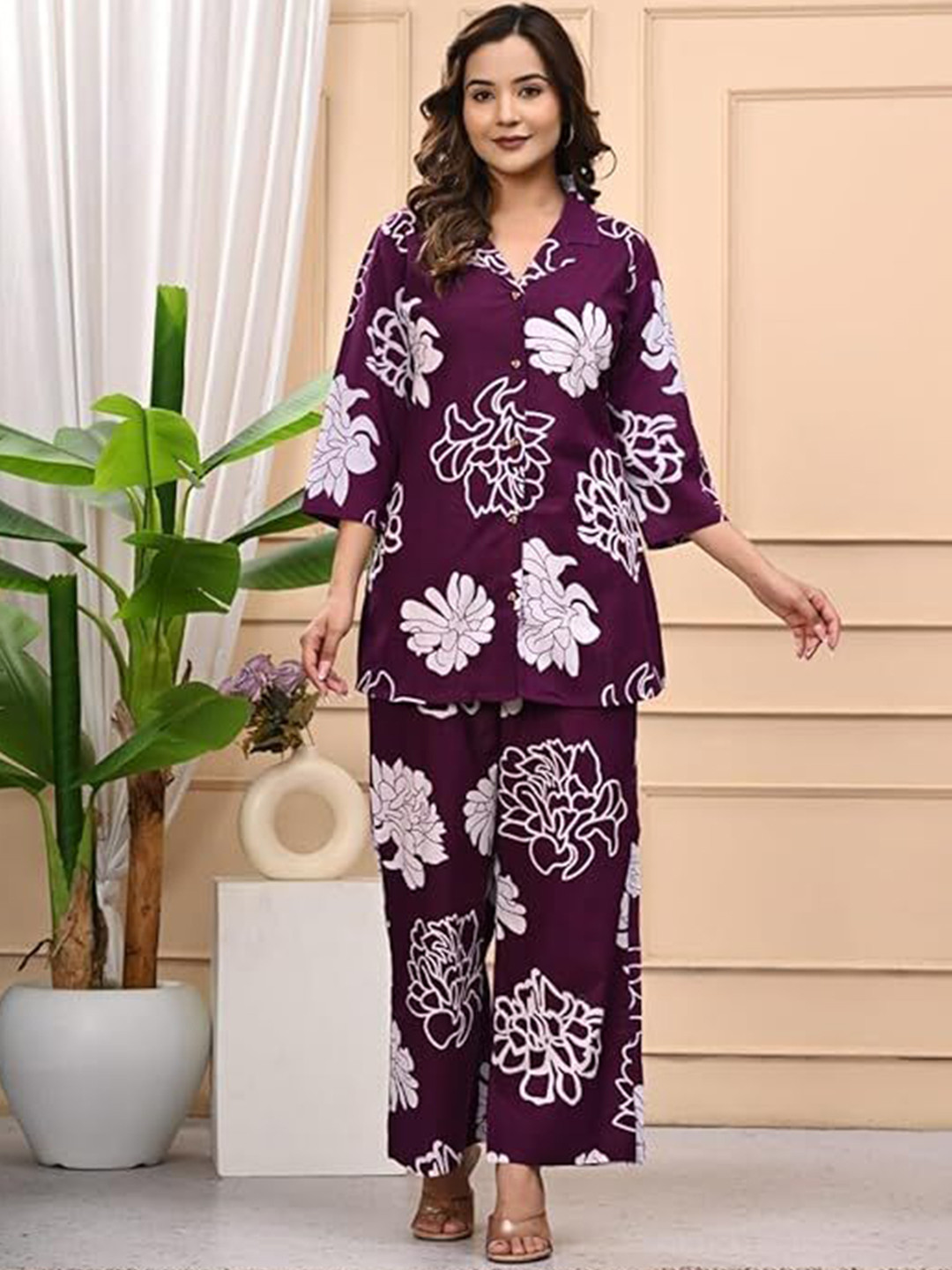 Sajke Printed Shirt Collar Shirt With Palazzos Co-Ords