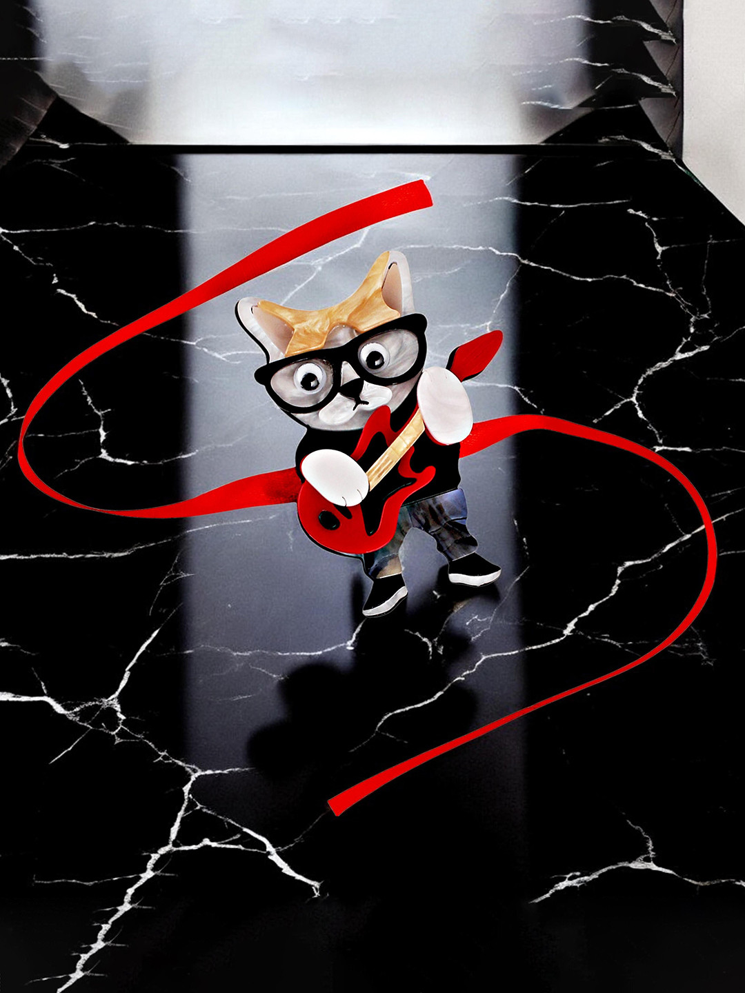 LUCKY JEWELLERY Cartoon Guitar Cat With Glasses Rakhi With Greeting Card Gift Set