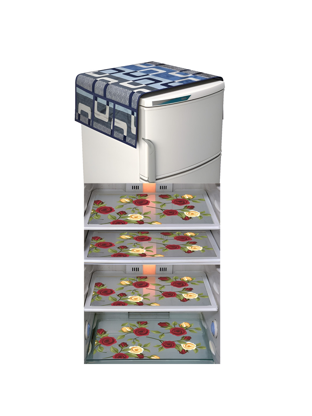 LooMantha 5-Pcs Maroon & Cream Printed Fridge Cover