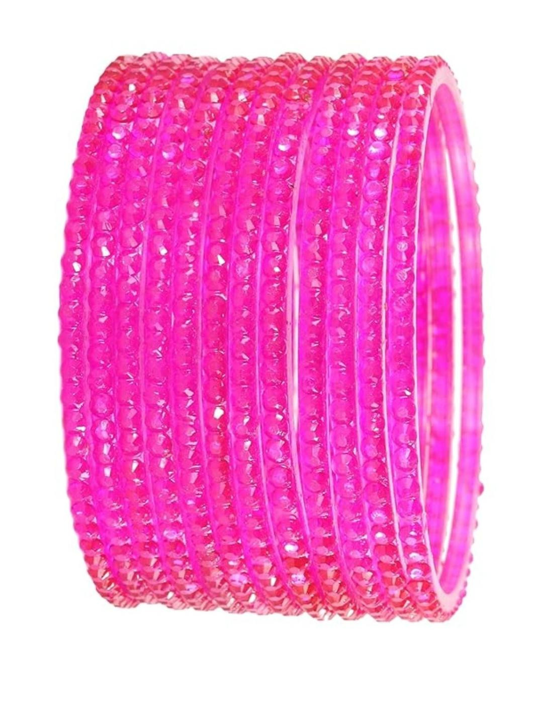 Guddan Set of 12 Magenta Glass Crystal Bangles