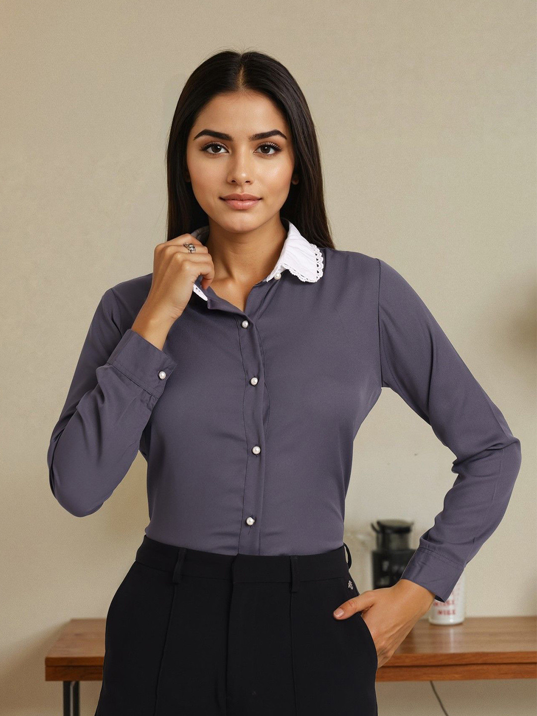 Style Quotient Smart Peter Pan Collar Formal Shirt