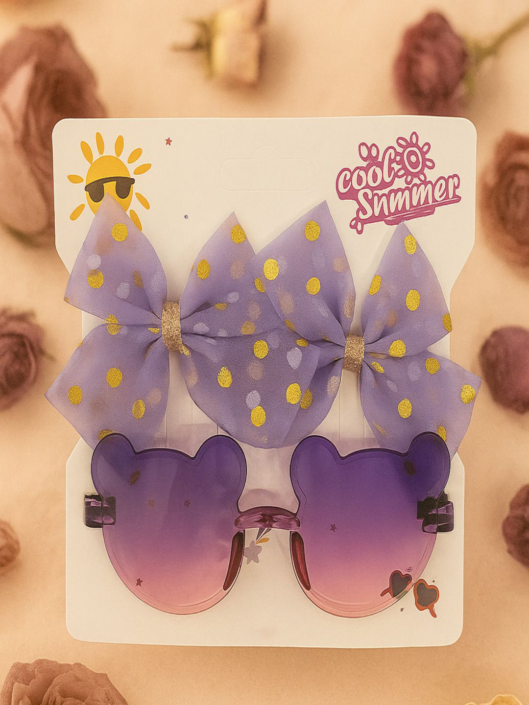 ANNA CREATIONS Girls Set of 3 Bow Hair Clip with Sun Goggles