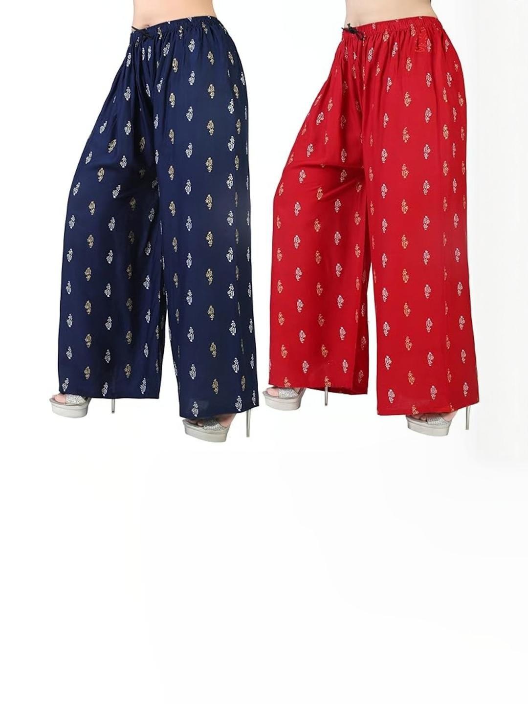 Aura Glam Women Pack Of 2 Floral Printed Flared Palazzos