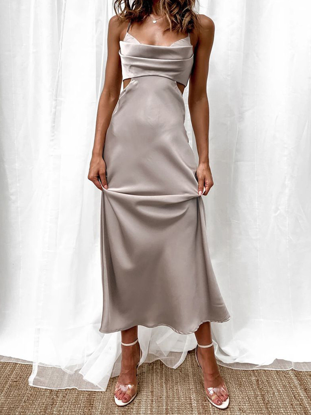 StyleCast Women Cowl Neck Cut-Out Midi Dress