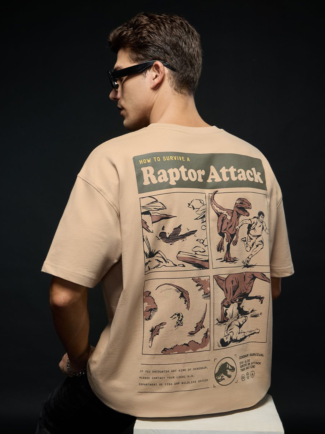 The Souled Store Jurassic Park Printed Oversized Drop-Shoulder Sleeves Pure Cotton T-Shirt