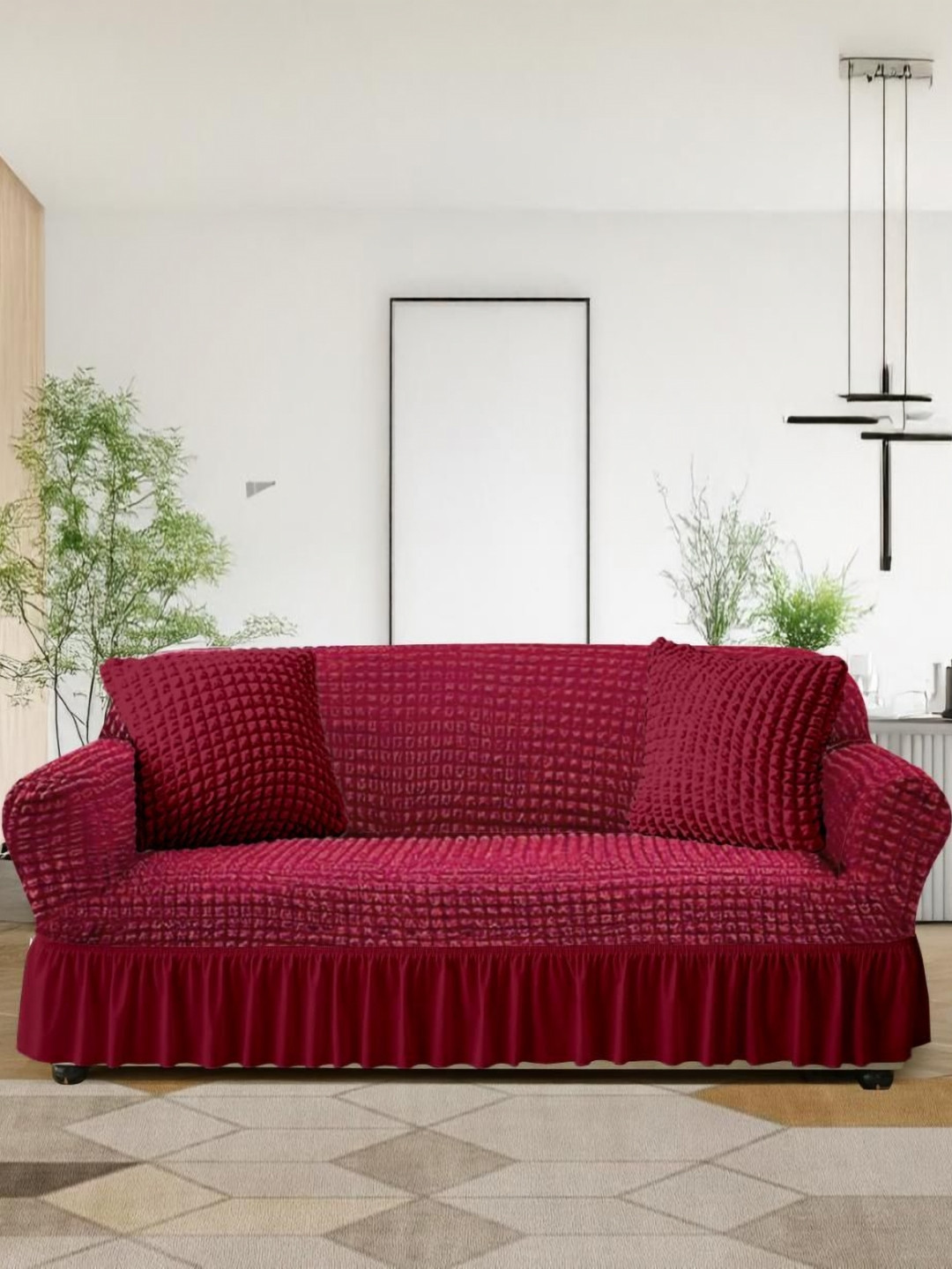 Aura Maroon Bubble Design 1 Seater Sofa Cover
