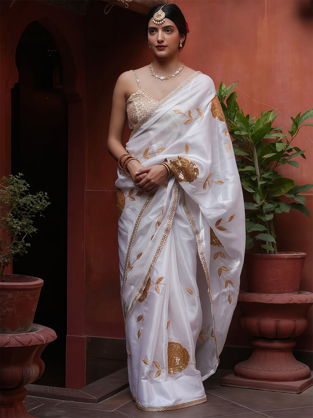 Sangria Sequin Embellished Saree With Matching Blouse Piece