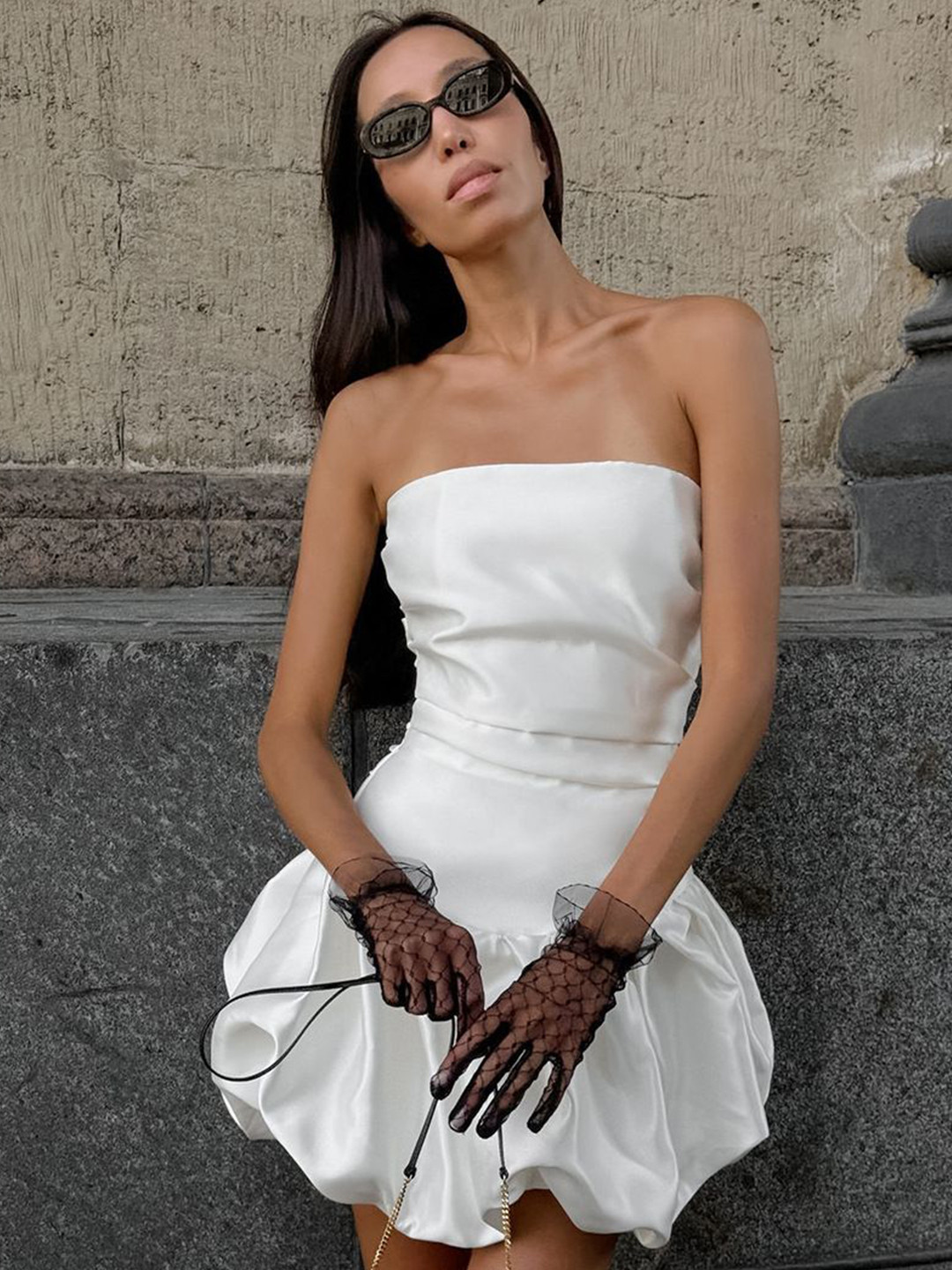 StyleCast Women Strapless Bubble Hem Mini Bandeau Dress