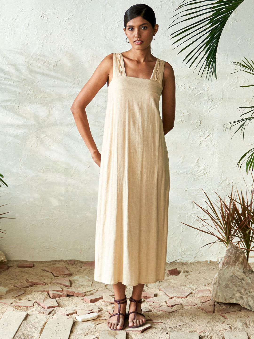 Canoopi Sandy Women Cotton Square Neck A-Line Maxi Dress