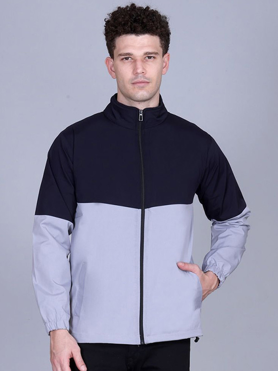 The Roadster Lifestyle Co Men Colourblocked Mock Collar Windcheater Zipper Tailored Jacket