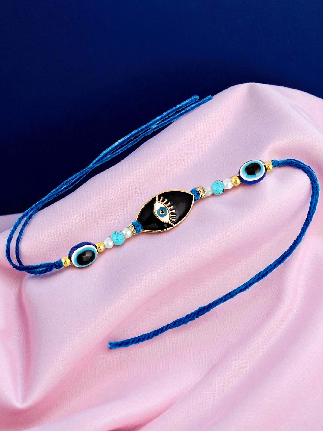 LUCKY JEWELLERY Set Of 2 Beaded Rakhi With Greeting Card Set