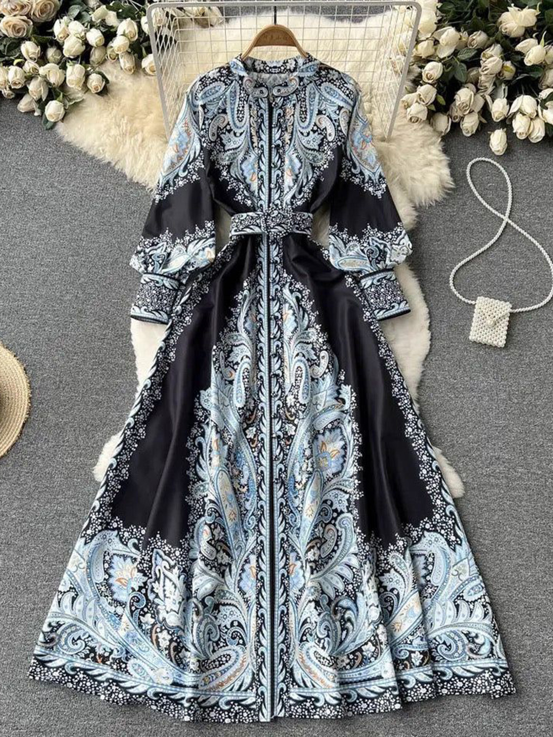 Miss Mosa By Akanksha  Black Zeo Modest Vintage Statement Maxi Dress