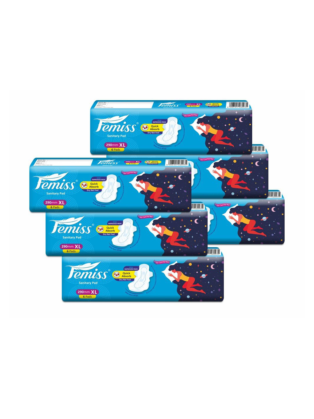 Femiss Set Of 6 Quick Dry Top Sanitary Napkins - XL - 6 Pads Each