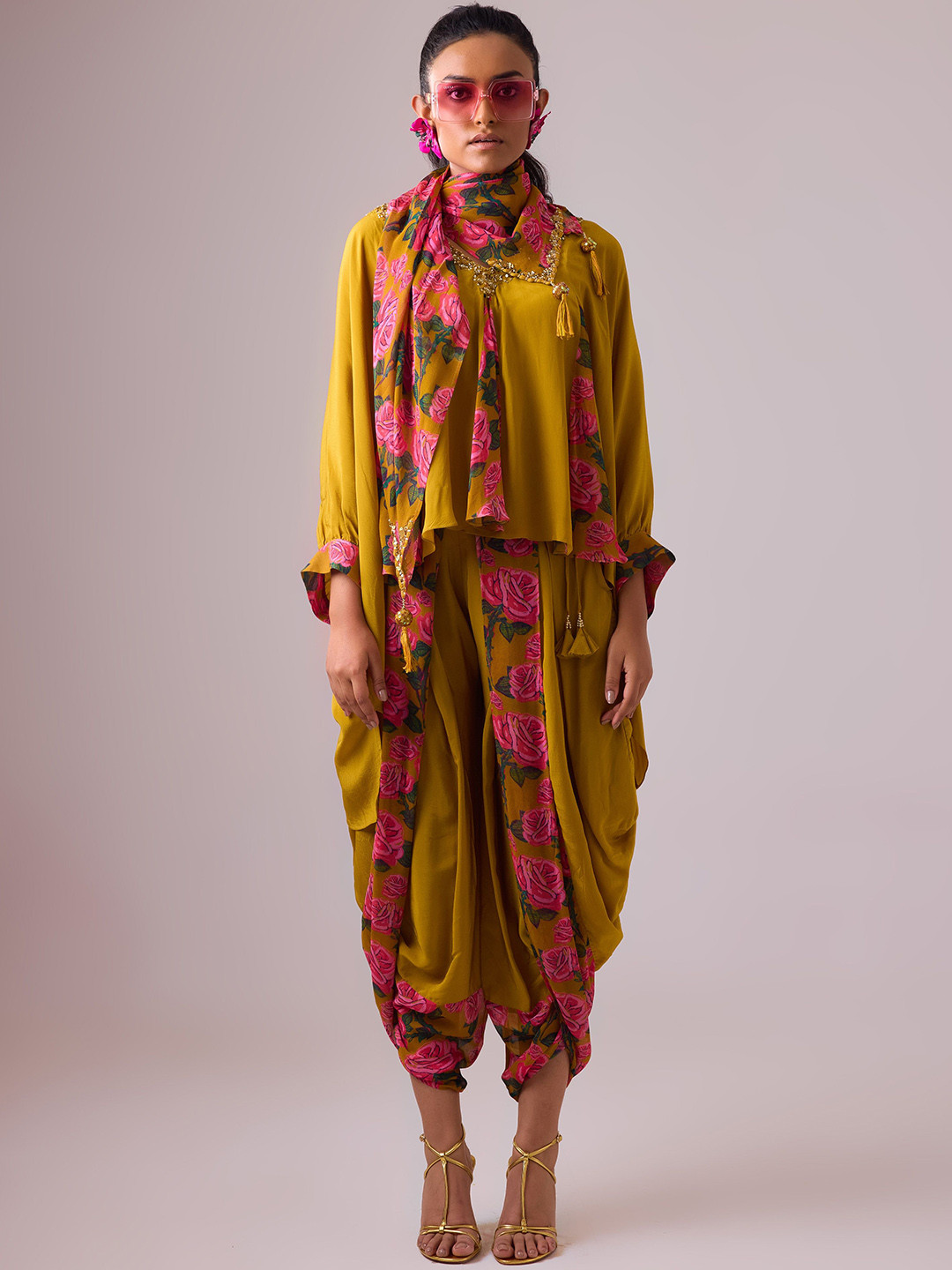 Nikasha Floral Printed V-Neck Sequinned Georgette Top With Salwar & Dupatta
