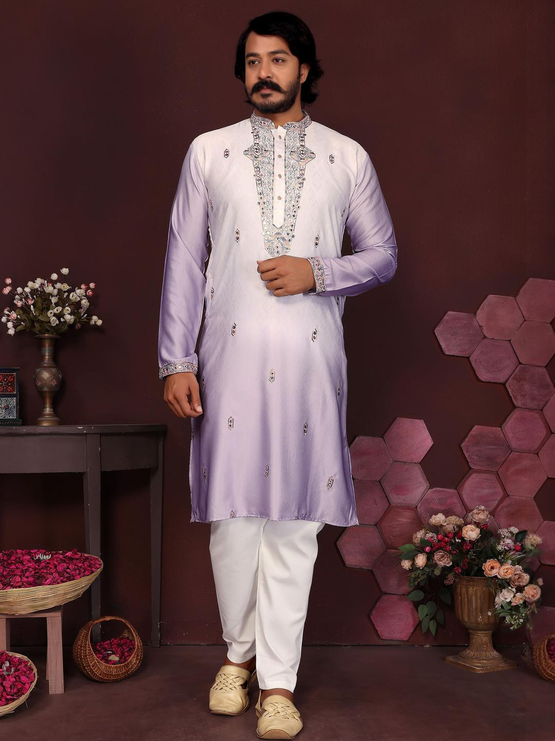 DVILLA Men Violet Cotton Kurtas