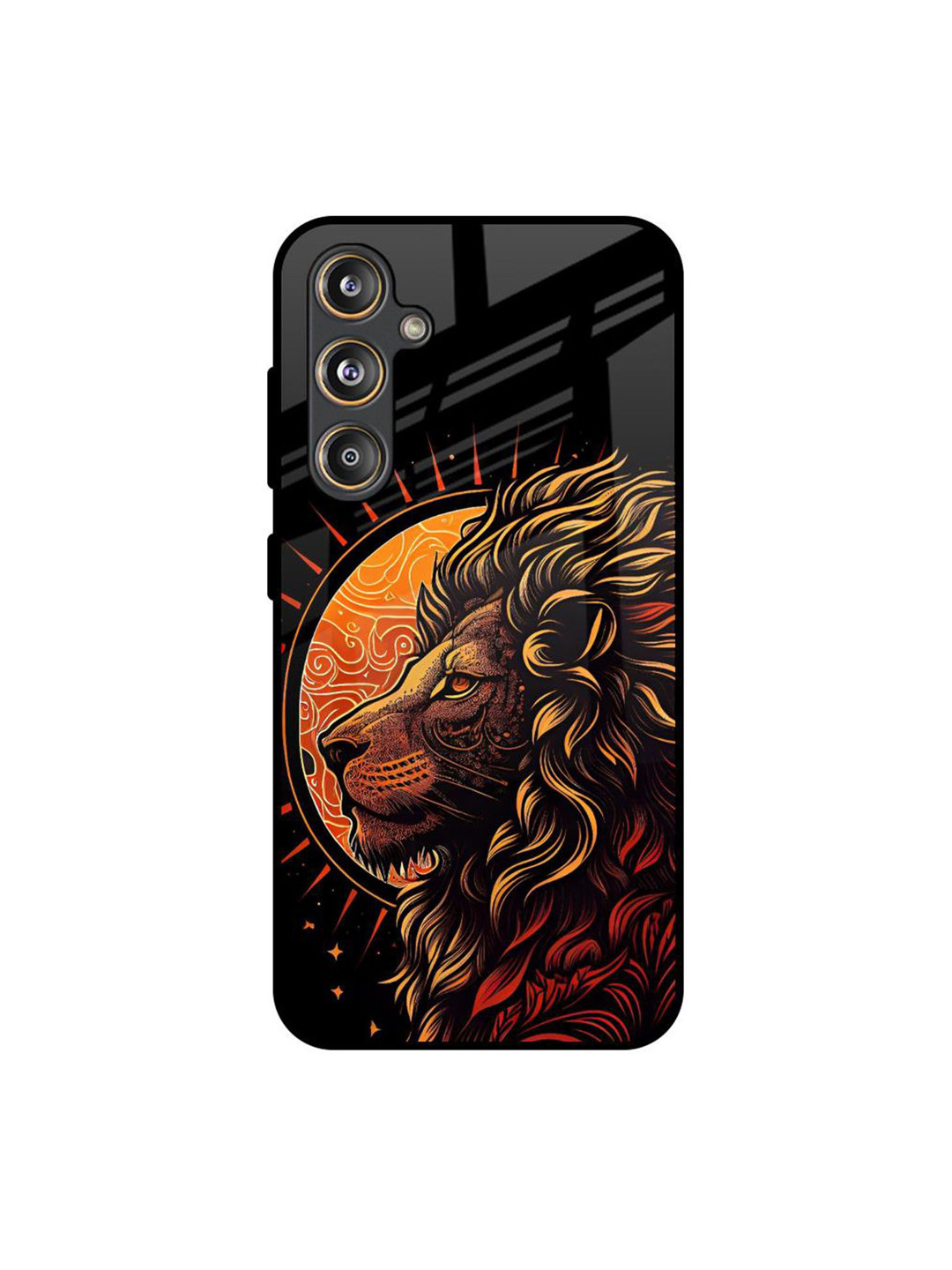 QRIOH Sun Faced Lion Printed Samsung Galaxy F55 5G Glass Back Case Mobile Accessories