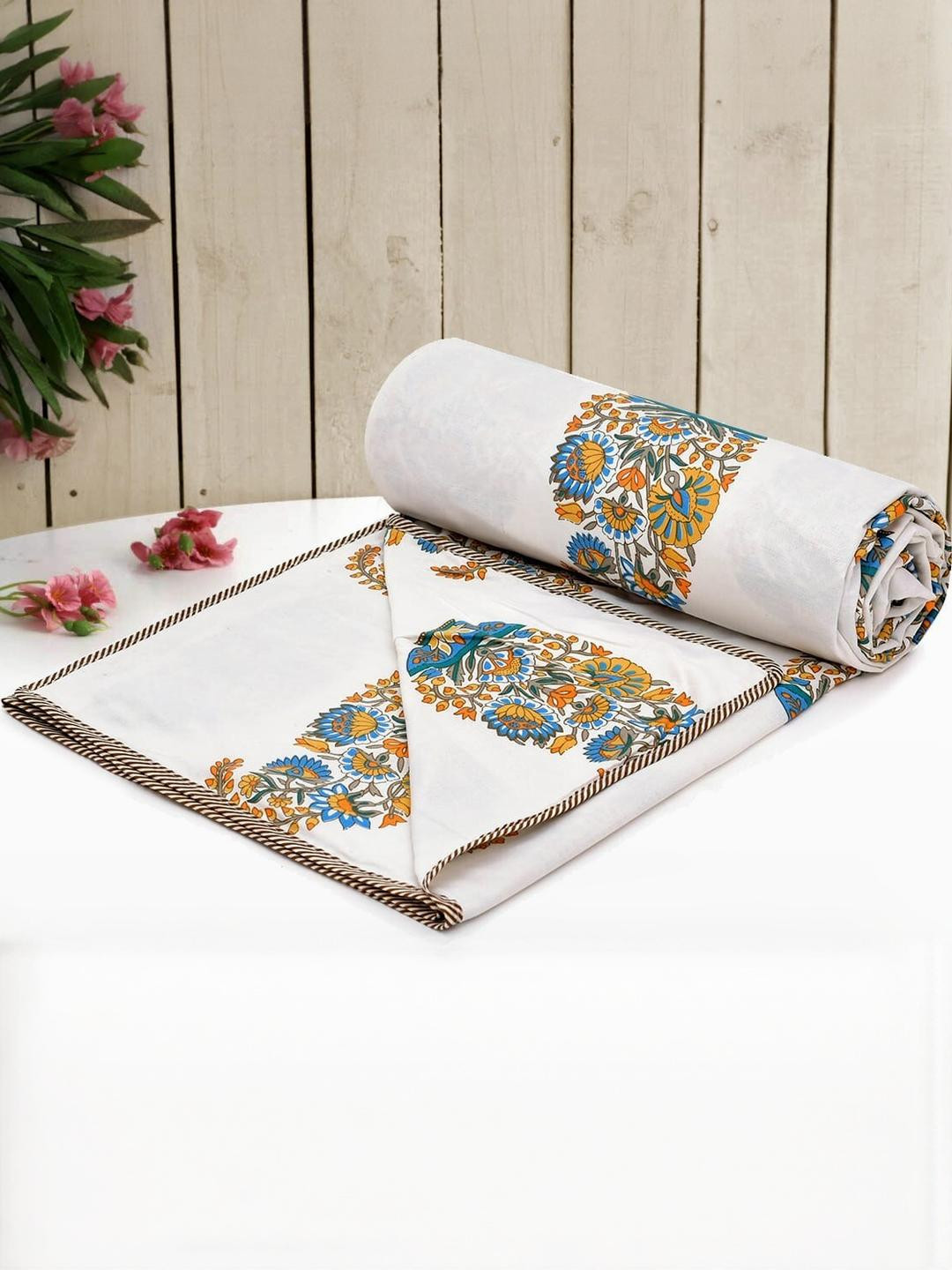 Anadhika Orange Floral AC Room Double Bed Dohar