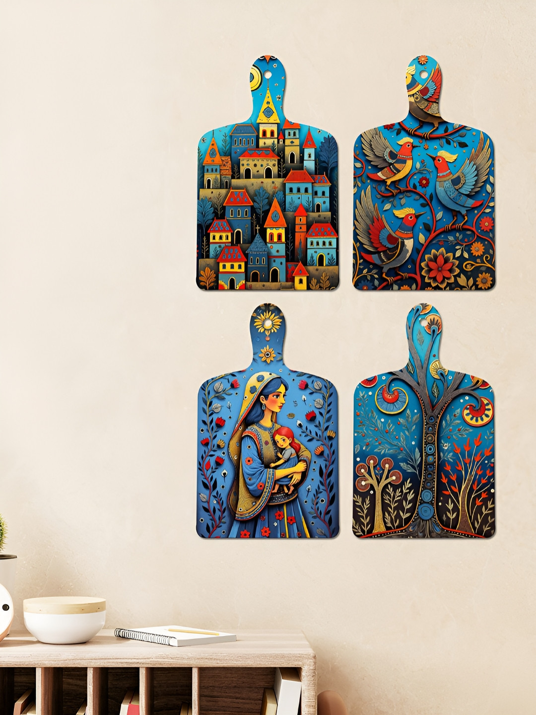 ArtVibes Pichwai Art Wood Antique Hanging Hall 4Pcs Wall Hangings-18.5In