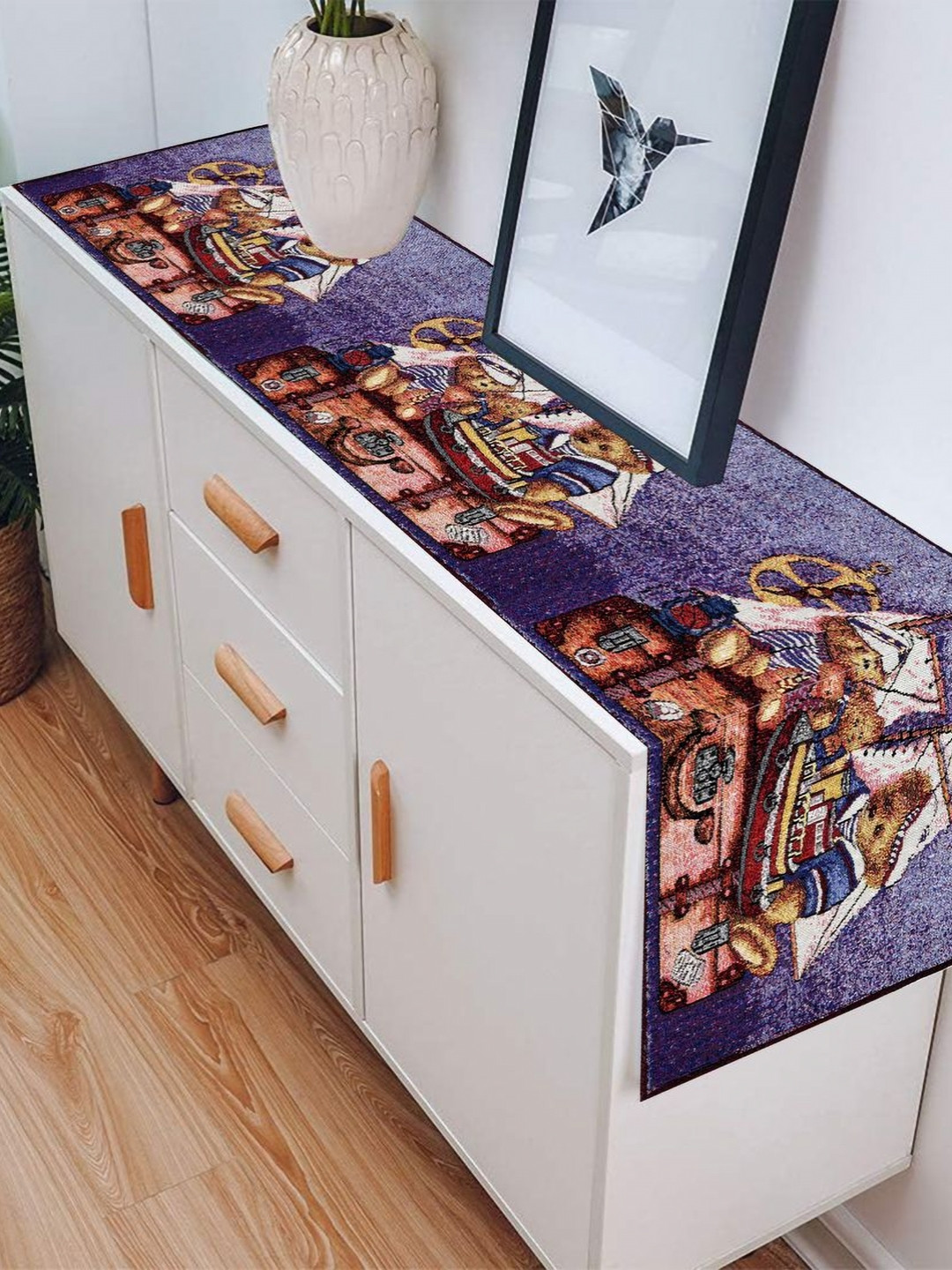 PRAKARTIK Purple & Brown Printed Pure Cotton Durable TableRunner