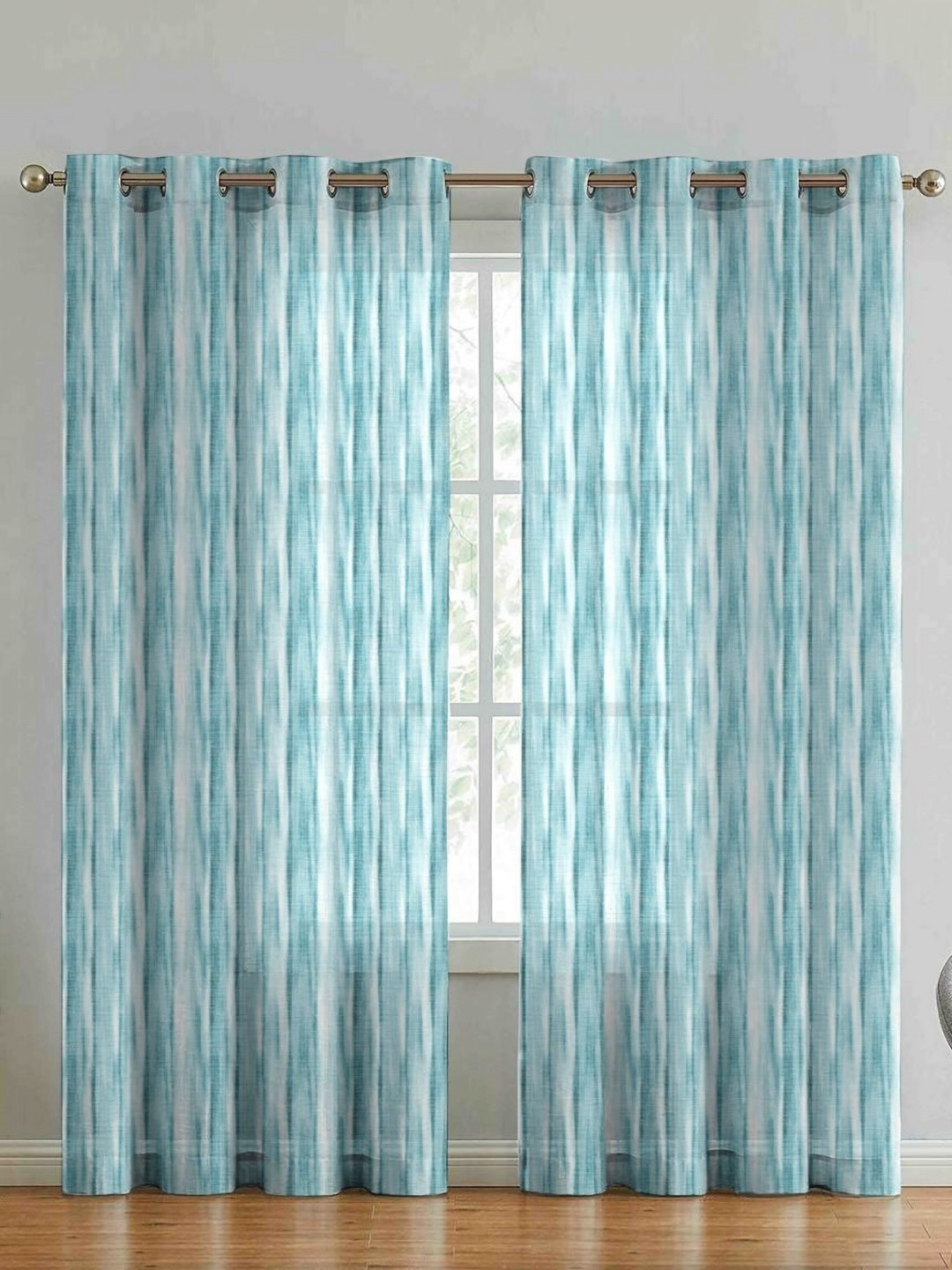 Aura Blue & White 2 Pieces Abstract Printed Linen Door Curtains