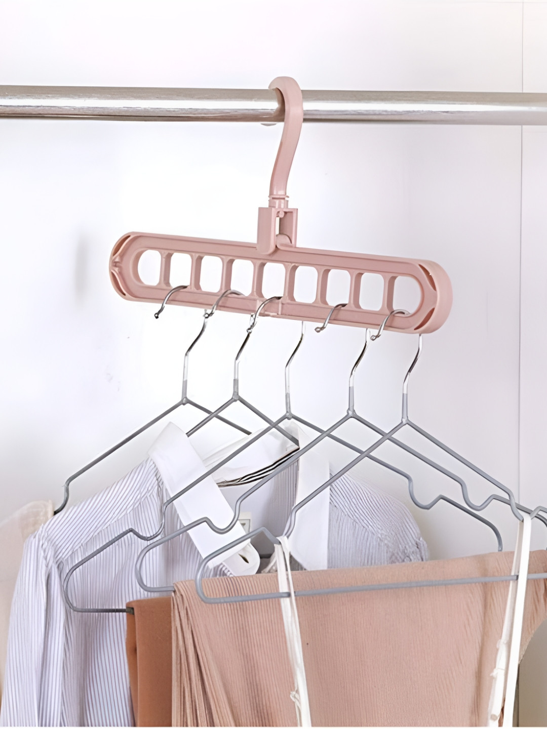 upkaranwale Pink Textured Clothes Drying Hanger
