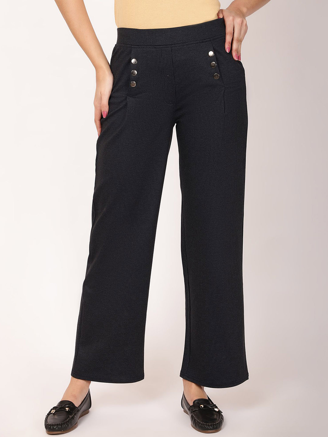 FUTURO Women Striped Relaxed Mid-Waist Pleated Wide-Leg Trousers