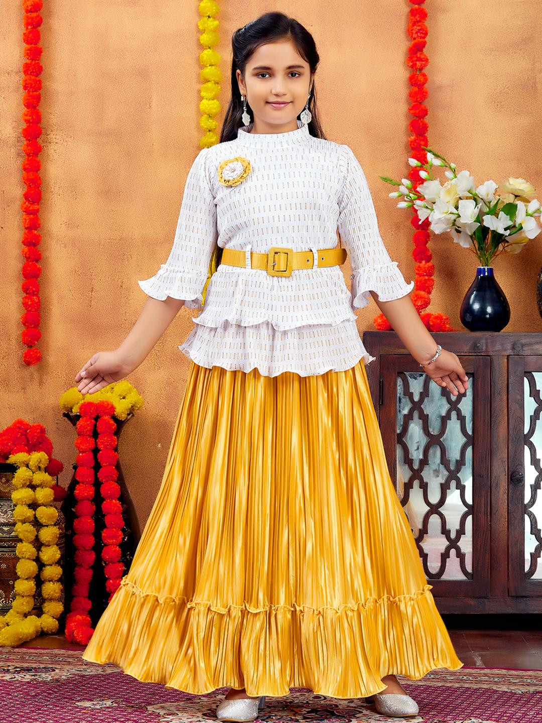 Sangria Girls White Net Lehenga Choli