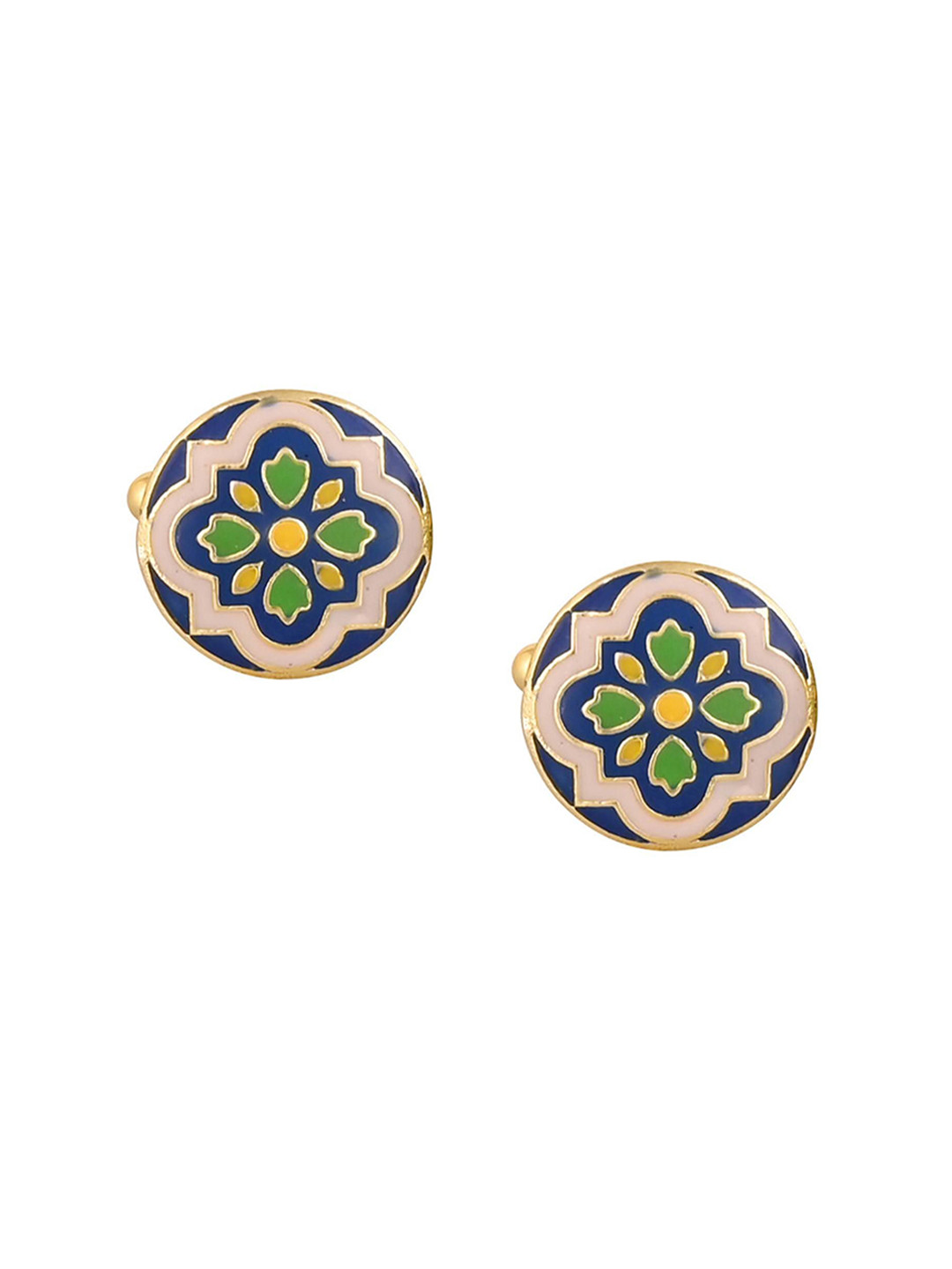 House of Pataudi Men Gold-Plated Textured Enamel Detail Cuff Links