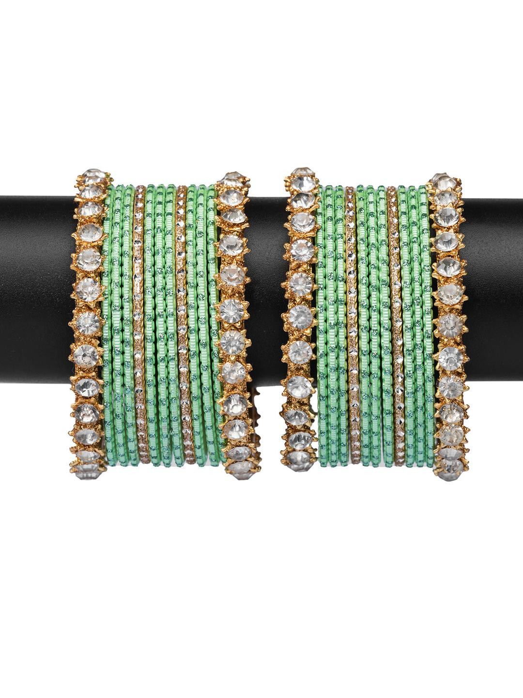 Mamon Creations Set Of 26 Sea Green  Alloy Bangles