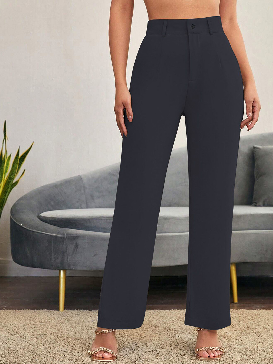KERI PERRY Women Relaxed Straight Leg High-Rise Regular Trousers