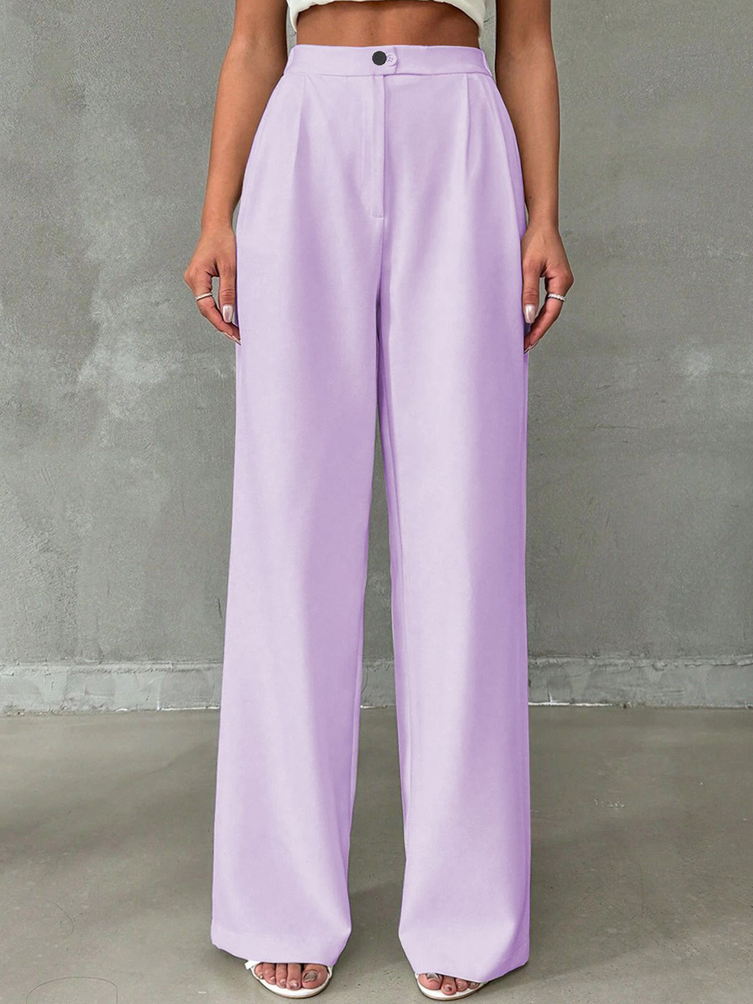 TOOCHKI Women Relaxed Straight Leg High-Rise Flat-Front Regular Trousers