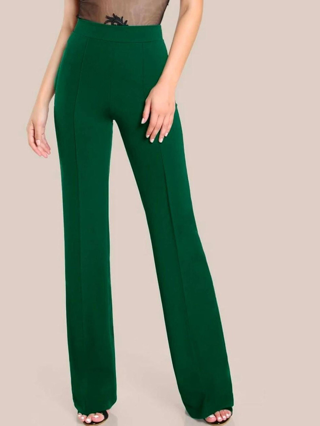 Dream Beauty Fashion Women Bootcut High-Rise Easy Wash Pleated Trousers-66-dhoni-green
