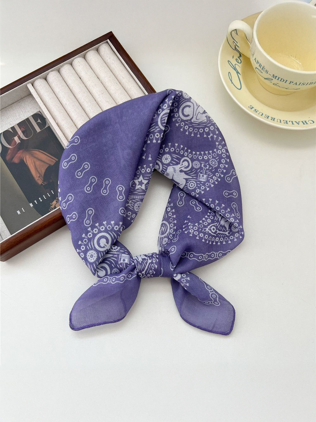 QUECY Women Cotton Motorcycle Chain Printed Scarf