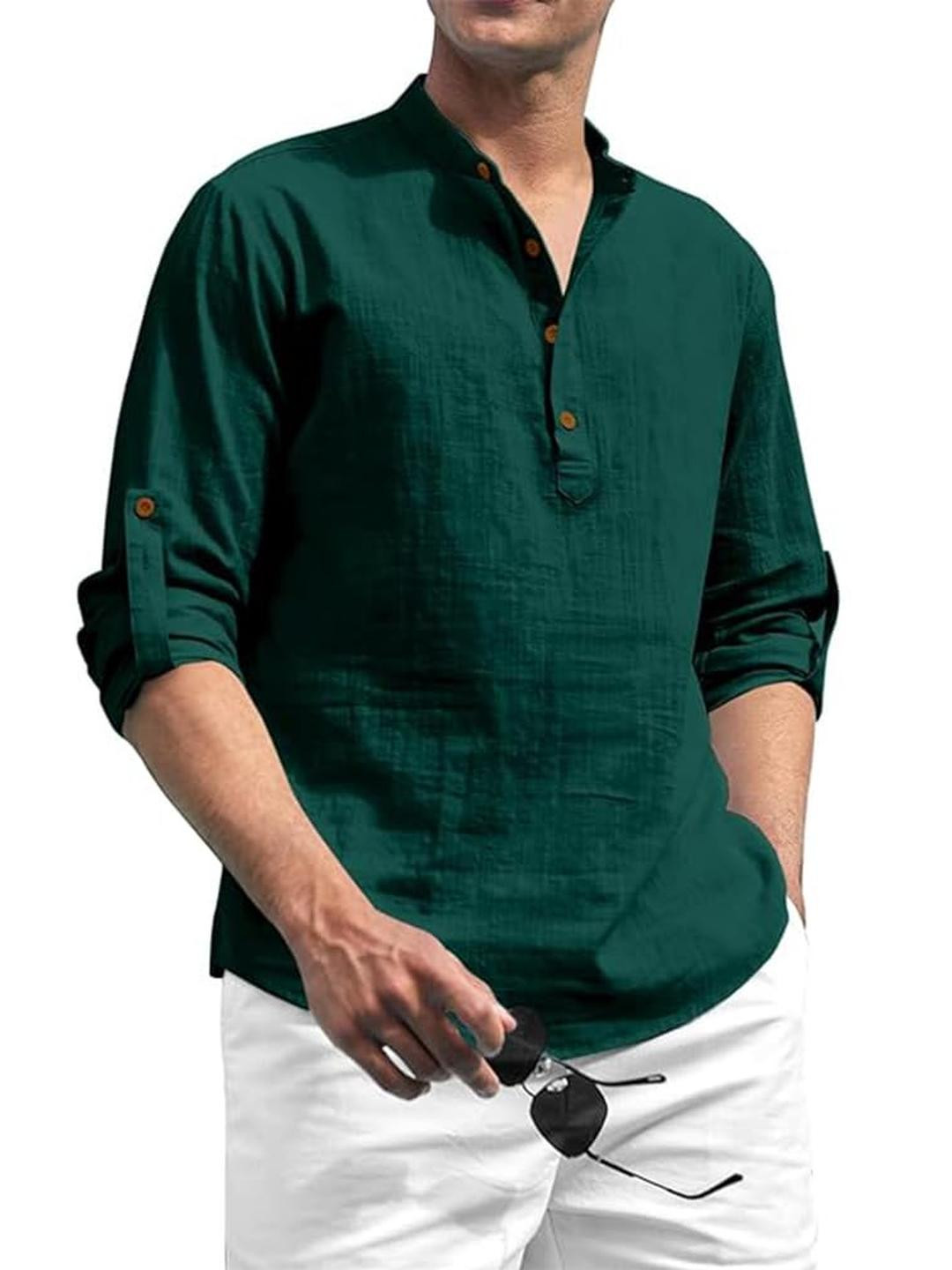 Edin Men Green Cotton Kurtas