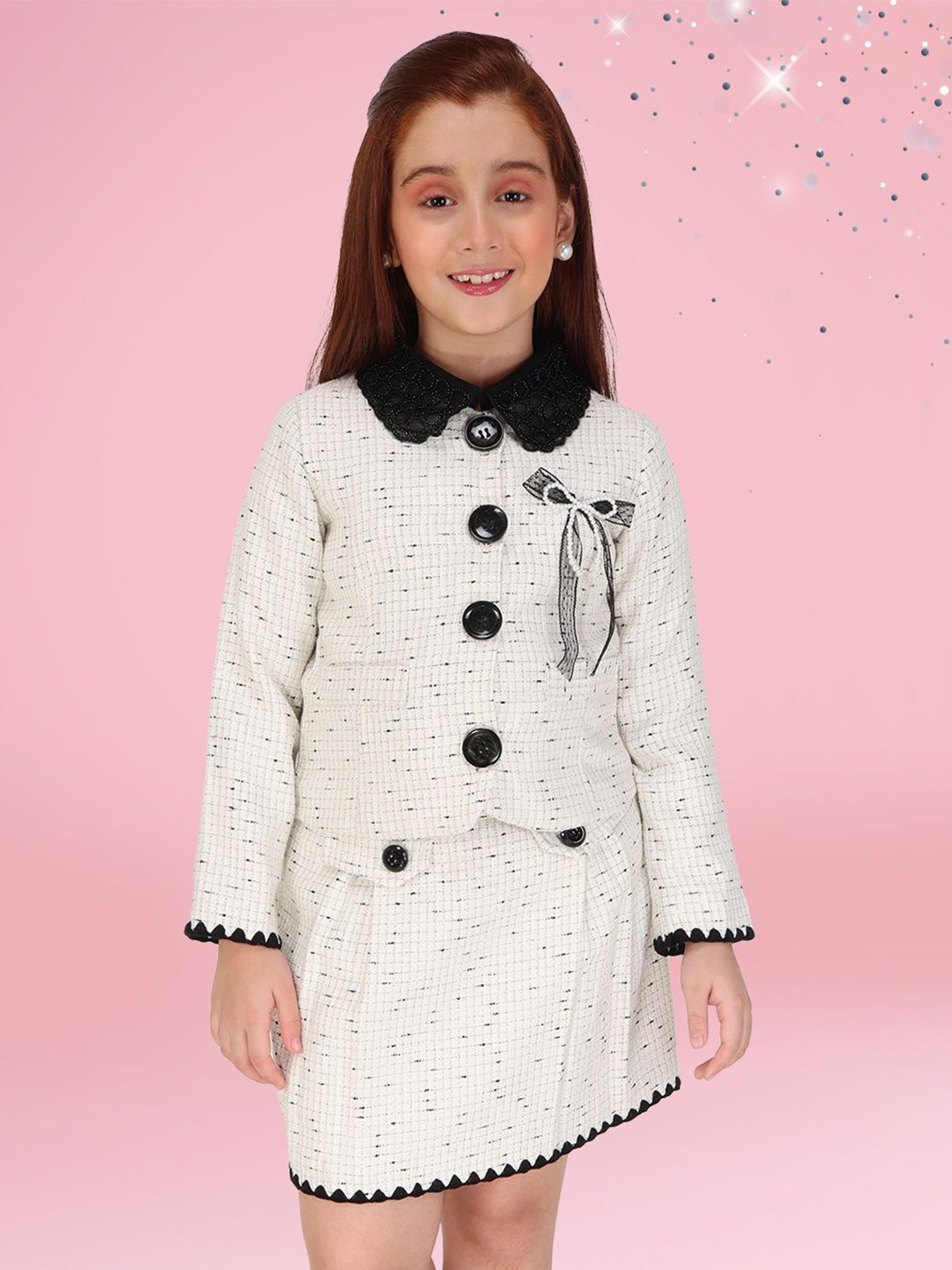 CUTECUMBER Girls Checked Long Sleeves Coat With Skirt