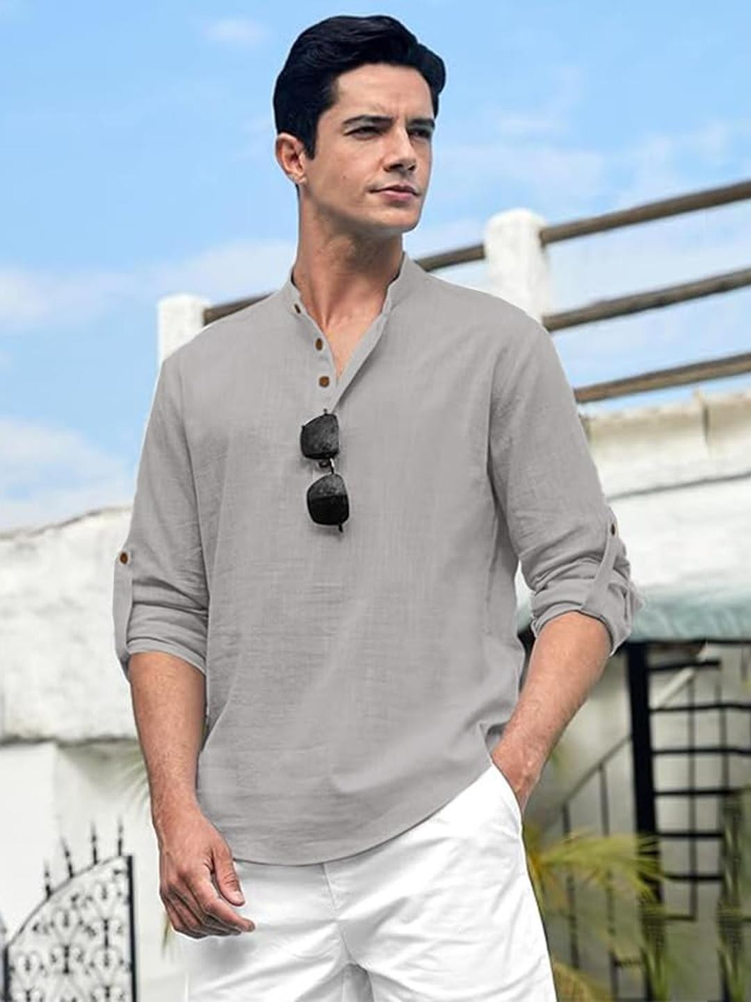 Edin Men Grey Cotton Kurtas