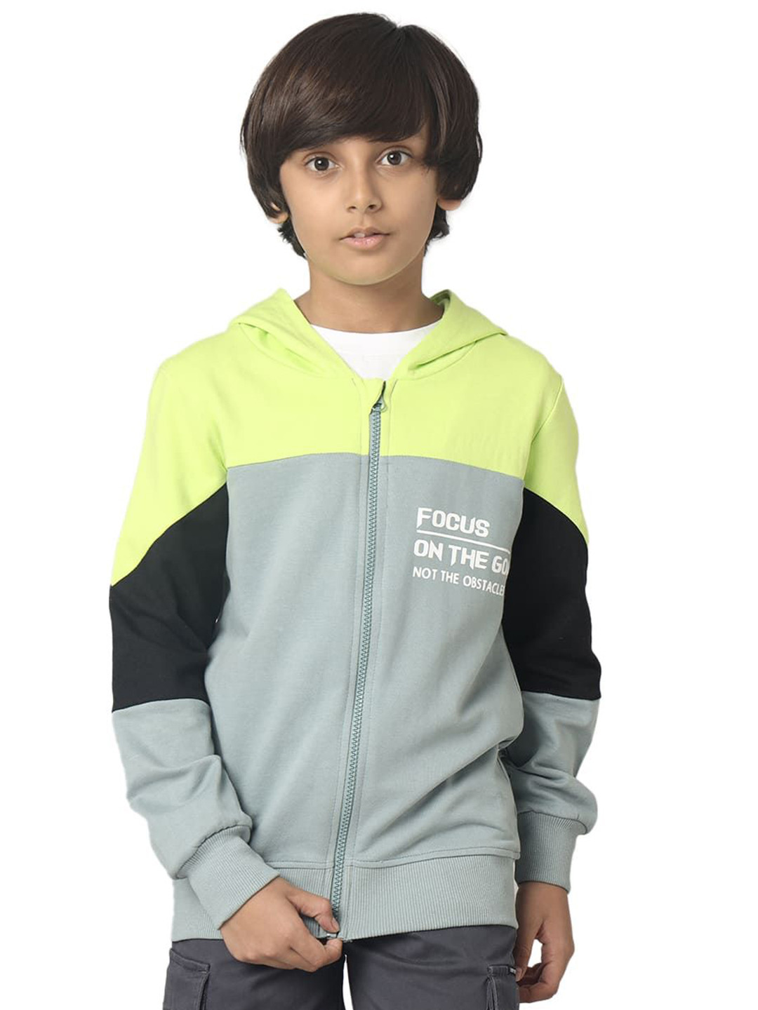 UNDER FOURTEEN ONLY Boys Colourblocked Front-Open Sweatshirt