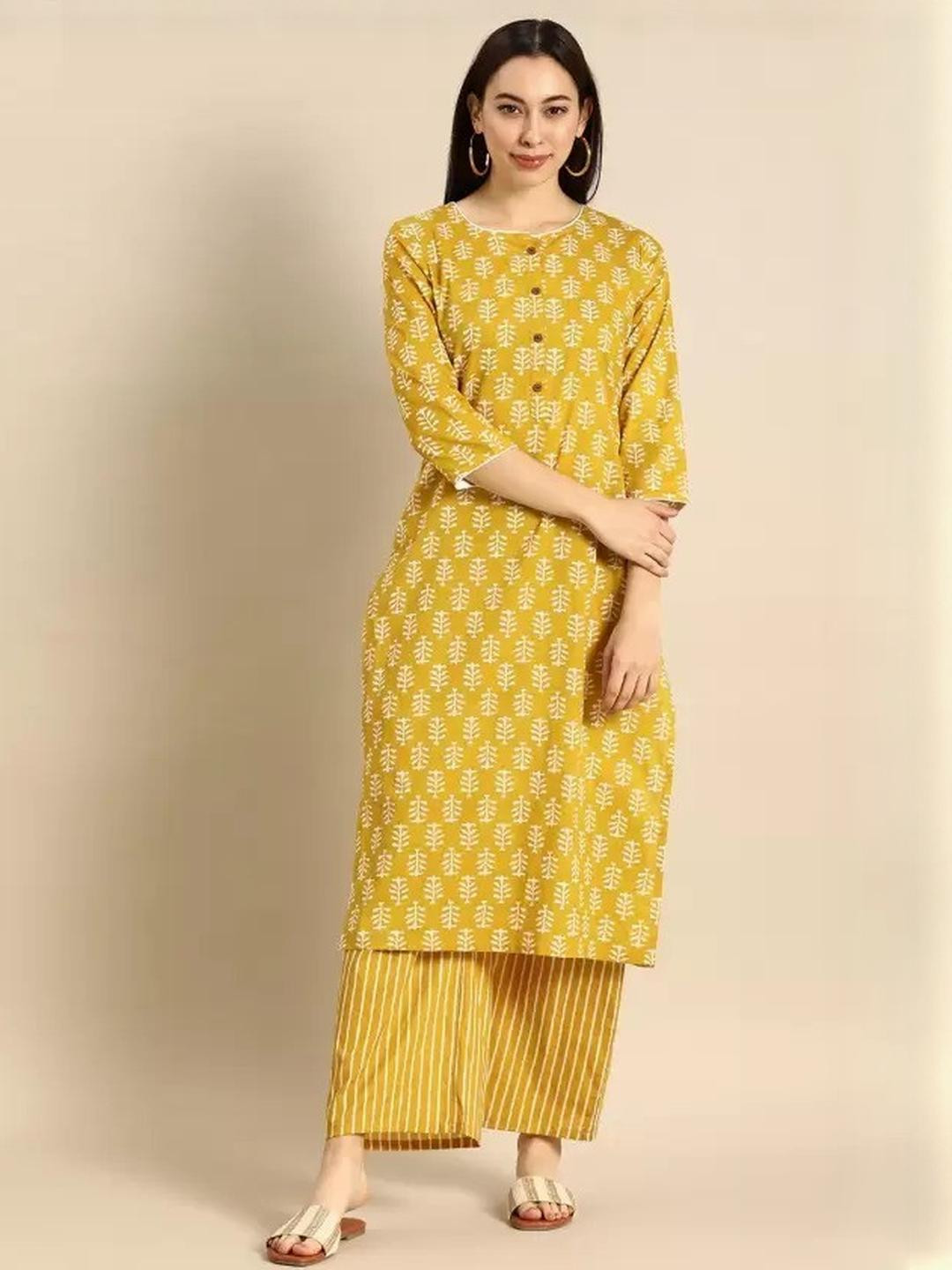 Ethnic Lady Women yellow Floral Printed Kurta