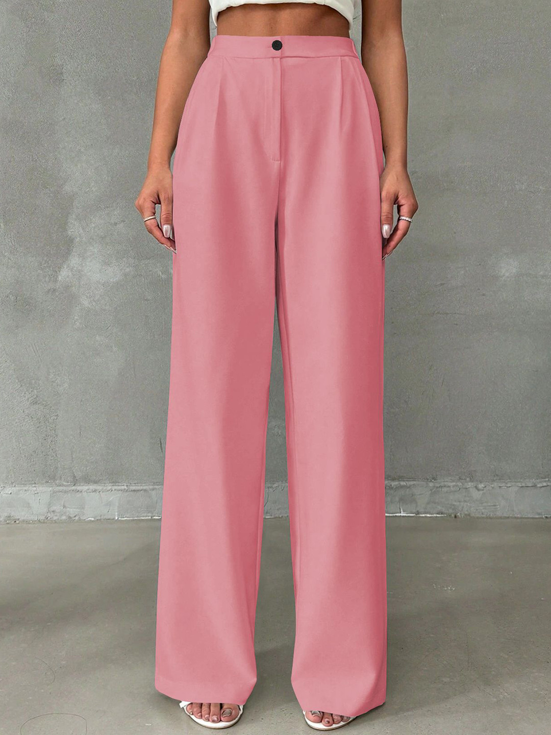 BAESD Women Relaxed Straight Leg Wide Leg High-Rise Trousers