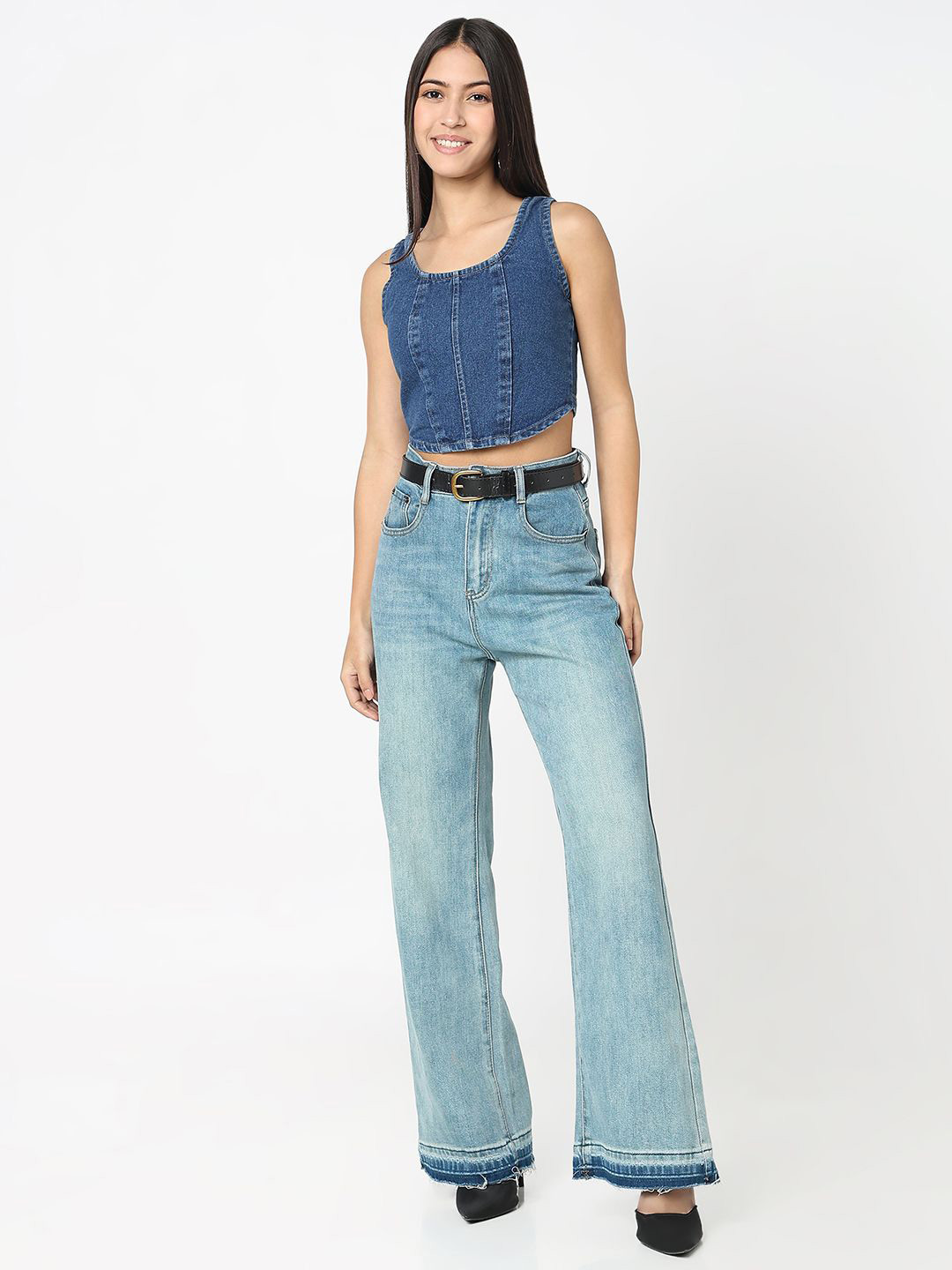 R&B Women Cotton Corset Denim Crop Top