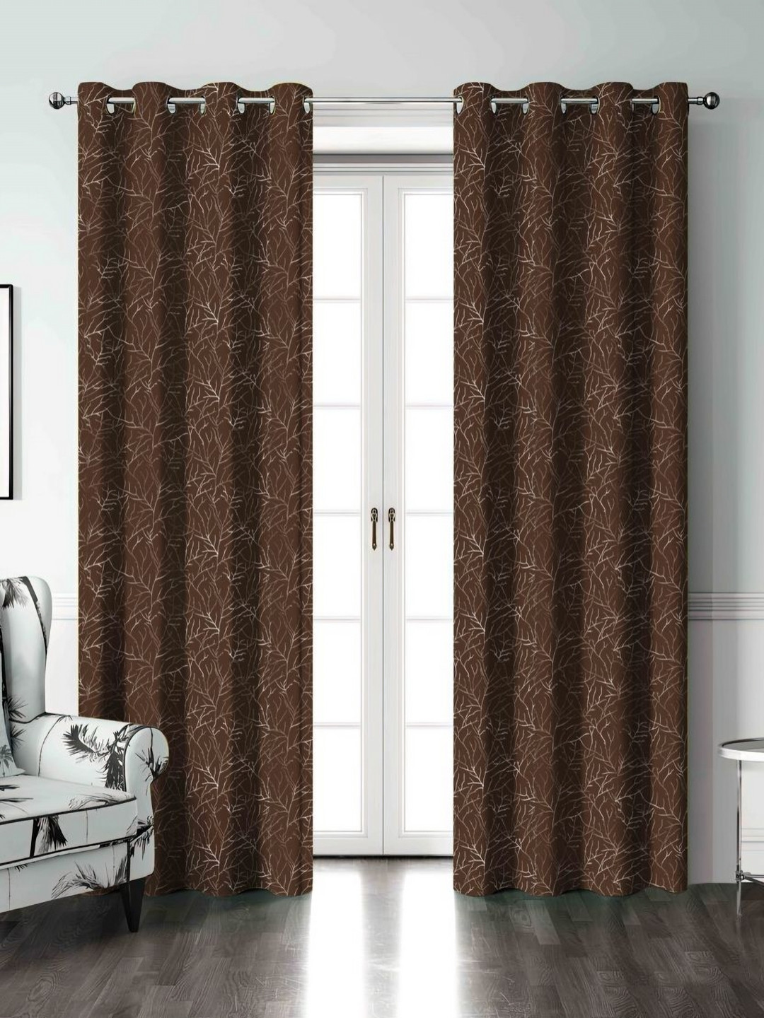 Aura Brown & Gold-Toned 2 Pieces Abstract Door Curtains