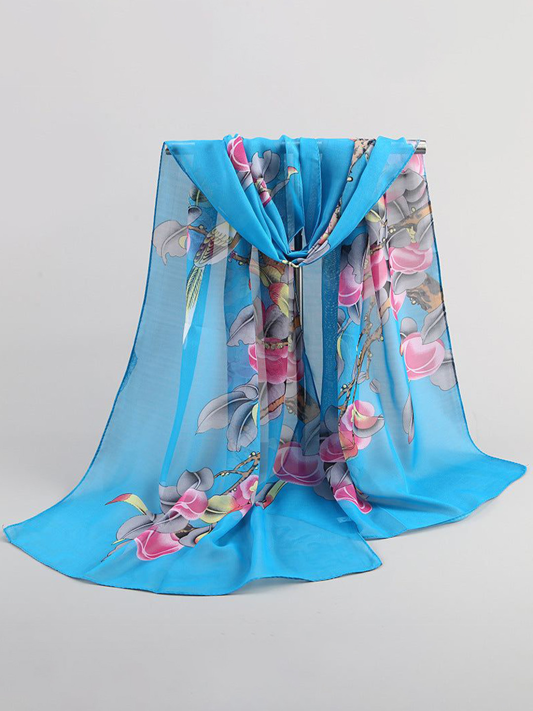 QUECY Floral Printed Silk Scarf